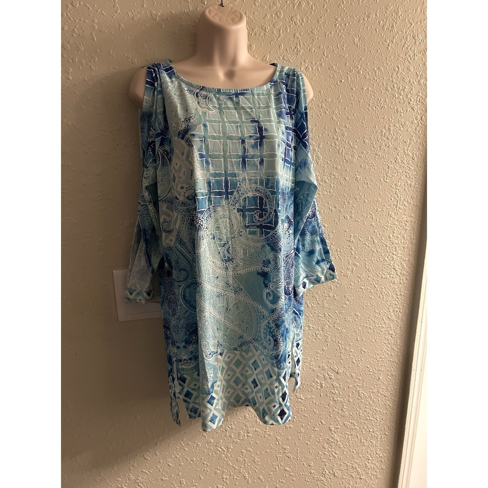 1X Zynergy Open Shoulder Blue Multi Top #1622*10
